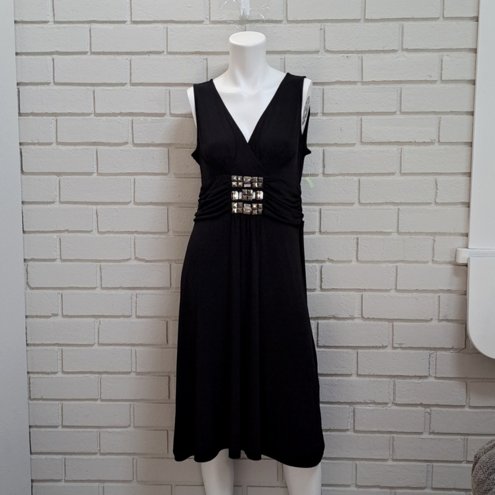 Tribal Black Ruched Gem Detail Formal Dress. Size Medium NWOT